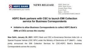 CSC HDFC Bank EMI Collection